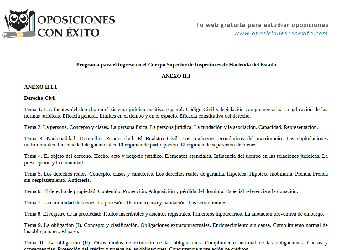 Temario del Cuerpo de Inspectores de Hacienda del Estado - Oposiciones